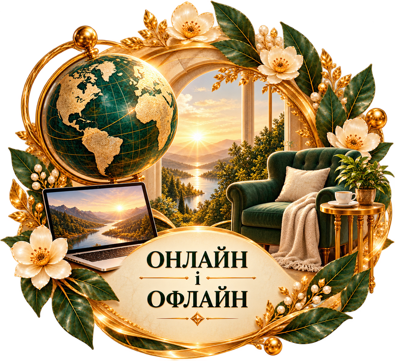 Роскошная эмблема «Онлайн и офлайн»